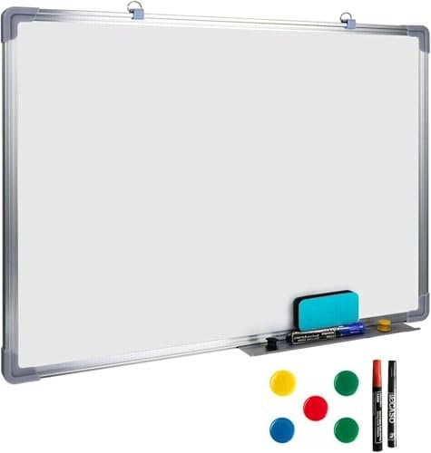 Magnetic White Boards for Walls Dry Wipe Aluminum Silver Frame Hanging Magnetic Whiteboards Writing for School Office Home Drawing Memo Notice Board, 3 Markers 1 Eraser, 5 Magnets Pen Tray 600x900MM