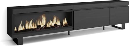 Skraut Home | Mueble TV | Televisión | Muebles de salón, almacenaje | 237x57x35 cm | para TV Gran Formato | Chimenea eléctrica XXL | Diseño Industrial | Estilo Moderno | Negro