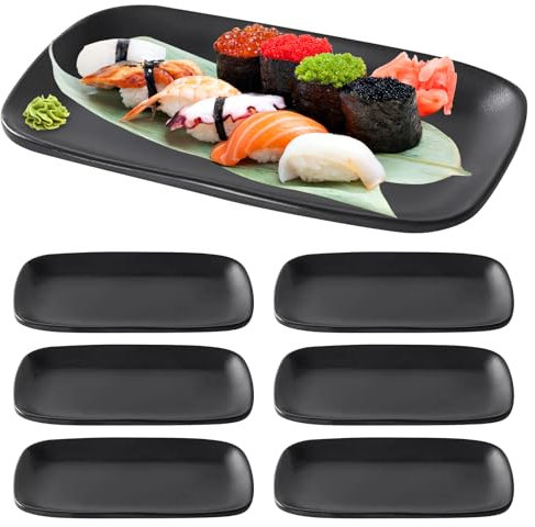 BORDEAG Dessertteller, Teller Schwarz, 6 Stück Schwarze Teller, Teller Schwarz Matt, Mezzeteller Schwarz für Fleisch, Antipasti, Sushi, Gericht Usw, 15,5 x 9,1x 1,8cm