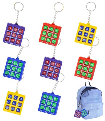 XQMMGO Lot de 8 porte-clés Tic Tac Toe - Mini porte-clés en plastique - Porte-clés Tik Tak Toe en plastique - Pour sac à dos, garçons et filles, Foncé, Dunkel