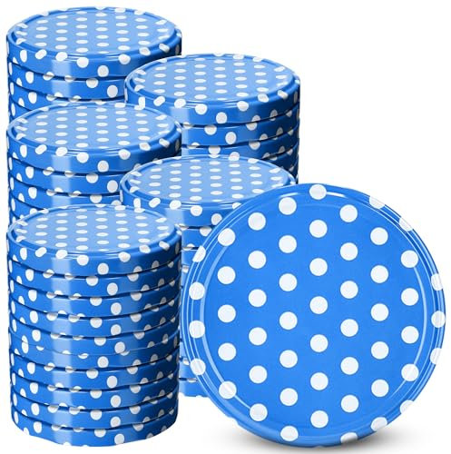 KADAX 50er Set Schraubdeckel Ø 66 mm in Blau gepunktet – Ersatzdeckel für Einmachgläser & Vorratsgläser, luftdicht & auslaufsicher