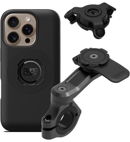 Quad Lock Handlebar Motorcycle Phone Mount PRO Kit with Vibration Dampener and iPhone 16 Pro MAG Phone Case