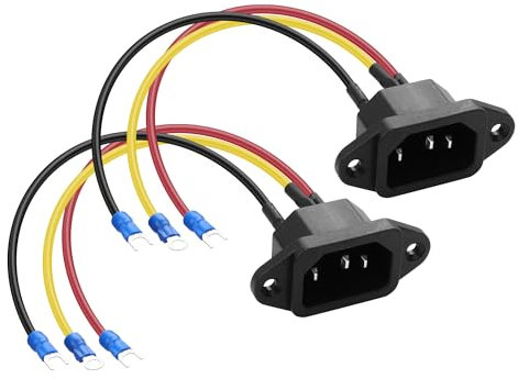 PNGKNYOCN IEC C14 Panel Mount Plug Adapter,10A 250V 3 Pin IEC Power Socket Inlet Module Connector with 3 Wires for Household Appliances or DIY Device（2-Pack）