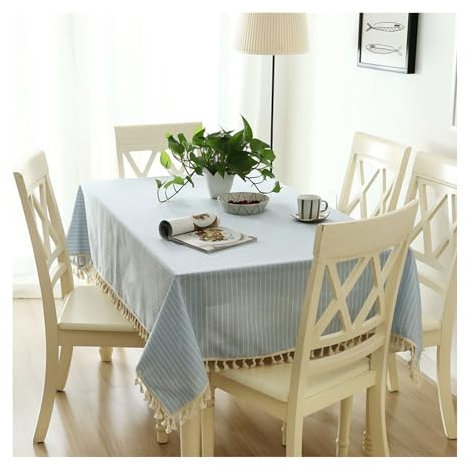 Tischtuch Blau, Baumwollleinen Abwaschbare Tischdecke Streifen Tischdecke Rechteck 140x180CM für Wohnzimmer, Esszimmer, Balkon, Garten