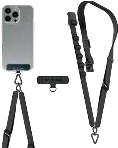 Smartish Handy-Umhängeband – Universal-iPhone-Halterung mit abnehmbarem Schultergurt mit Aufbewahrungsschlaufen, Fidlock, Einsatz für Handyhüllen, iPhone, Galaxy, Pixel, Schwarz