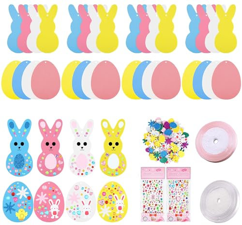 Bipl Ostern Basteln Kinder, Osterhase zum Basteln, Moosgummi Bastelmaterial Aufkleber Fensterbilder Sticker, DIY Hase Eier Form Osterdeko Aufkleber, für Ostern Geburtstagsfeier Handarbeit Kreativsets