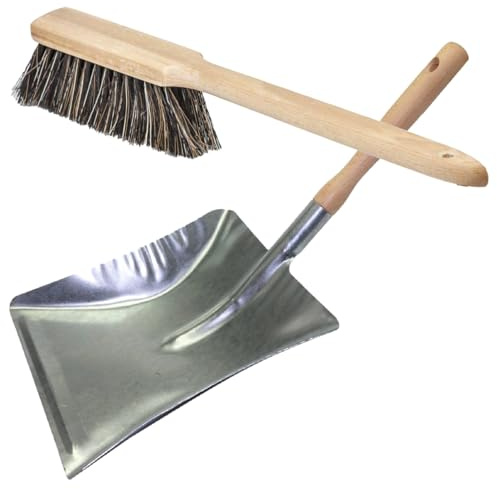 Universal Long Handled Brush and Dustpan Set - Heavy Duty, Galvanized, Rust Resistant, Multipurpose Cleaning Tools for Home, Garage, Room, Ideal for Collecting Ash, Trash, Sawdust, Debris, Waste