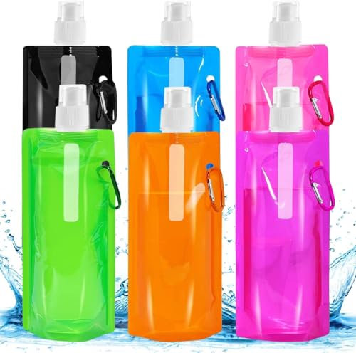 Shengruili Faltbare Trinkflasche,6 Stück 500ML Trinkflasche Faltbar,Wiederverwendbare Faltbare Wasserflasche,BPA FREIE,für Outdoor-Sport,Radfahren,Wandern