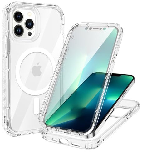 XTCASE Magnetic Case for iPhone 13 Pro, Compatible with MagSafe, 360° Full Body Front and Back Drop Protection Built-in PET Screen Protector Phone Cover, Clear