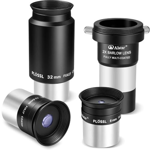 Alstar Telescope Eyepiece Set 3 Pcs 1.25 Inch Plossl Eyepiece&2X Barlow | 6mm 12.5mm 32mm Eyepiece, FMC Telescope Lense, T2 Camera Thread, for 1.25 inch Astronomical Telescopes & Astronomy Filters