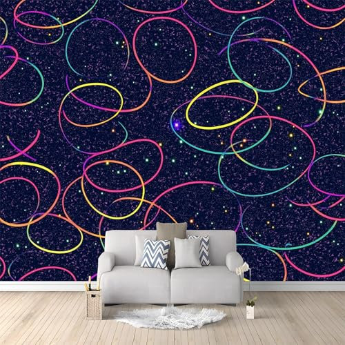 WHUOEUCO 3D Photo Wallpaper Geometric Neon Circle 400x280 cm Wall Mural Non-Woven Panoramic Poster Home Decoration Wallpaper Murals for Living Room, Bedroom, Kids Room, Office