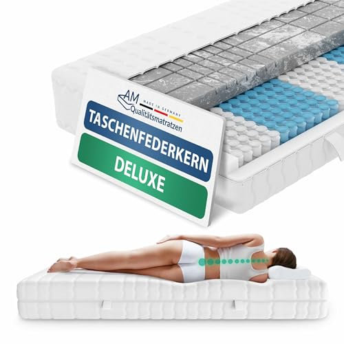 AM Qualitätsmatratzen 3D Deluxe Taschenfederkernmatratze 160x200cm H2 24cm - Made in Germany & Oeko TEX Zertifiziert - Orthopädische Matratze 160x200 H2 mit Lyocell Bezug - 7 Zonen Federkernmatratze