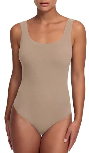creamy fabrics Body Damen Rückenfrei Low Back String Baumwolle Ärmellos | Tiefer Rückenausschnitt glatter Stoff breite Träger und Druckknopfverschluss für offene Looks und bequemen Alltag