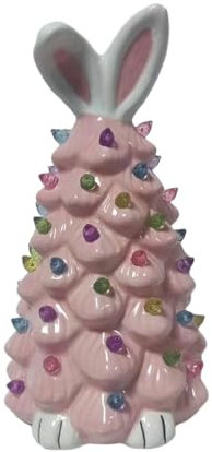 KHZen Pâques Ornements Lapin Figurines d'arbre Lapin LED Glowing White Pottery Pâques Décorations Fête pour Adultes