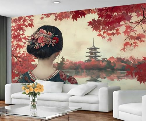 Japanese Wallpaper, Tradition Geisha Peel and Stick Wallpaper for Bedroom, Asian Oriental Wall Paper for Living Room, Japan Decor Wall Mural, Aesthetic Large Mural & Room Decor