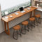 Mesa de comedor con borde natural, mesa alta de bar de madera maciza, mesa de bar rectangular moderna, mesa de pub estrecha,mesa de comedor de cocina de granja larga y estrecha, sin taburete(100cm/39.