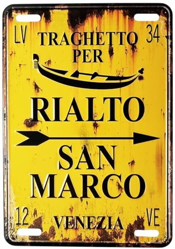 Retro Blechschild Reliefmotiv Schild Fähre für Rialto San Marco Venezia Vintage-Design mit Löchern und Magneten 25 x 18 cm