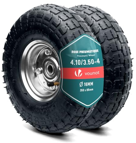 VOUNOT® Set of 2 Pneumatic Wheel 3.50-4 with Inner Tube, Replacement Wheelbarrow Wheel with Ball Bearings, 260x85mm, 16mm Bore, Heavy Duty Tyre for Wheelbarrow Sack Truck Garden Trolley