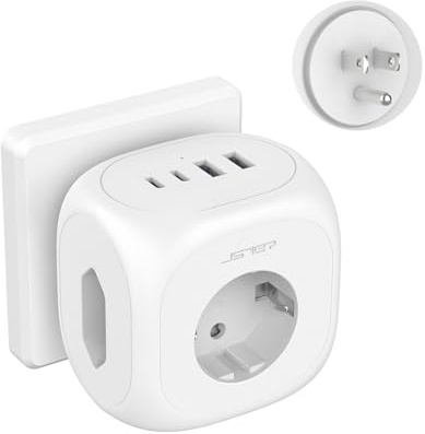 JSVER Reiseadapter USA, Typ B Adapter 3 Fach USA Deutschland Reisestecker Adapter mit 4 USB-Anschlüssen(3,4A 17W) Cube Steckdosenadapter Typ B für für Amerika Kanada Mexiko (Weiß)