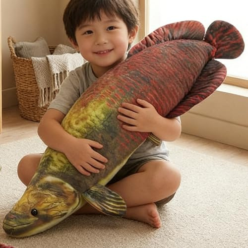 Xiyocadt Fisch Kuscheltier, Große Kuscheltiere, Riesiger Zungenfisch Plüschtier XXL, Plüsch Stofftier Kissen für Zuhause, Dekoration, Geschenk, Kinderkissen, Stofftierspielzeug (60CM)