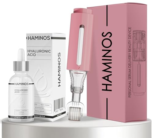 HAMINOS Lips Volume and Hydration Pack: Derma Roller 0.25 mm mit Tank + Hyaluronic Acid Serum 50 ml