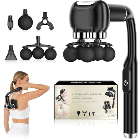 Yeerain 2 IN 1 Massagepistole, 4000RPM Muskel Percussion Massagegerät mit 10 Massageköpfen und 6 Geschwindigkeitsstufen, Doppelköpfige Faszienpistole für Rücken, Schulter, Körper, Entspannung
