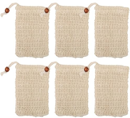 6PCS Soap Bag for Shower，Natural Sisal Soap Bags with Drawstring for Foaming or Drying Soapsh，Reusable Soap Bag for Shower Bathing Face Washing Hand Washing