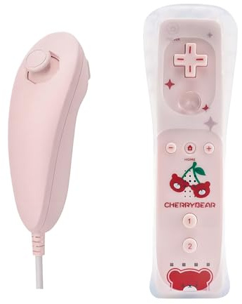 Qumox Remote Controller and Nunchuck Compatible for Wii/Wii U Console (Motion Plus not included) Cherry Bear Logo