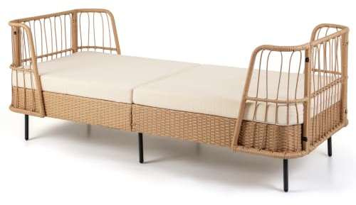 COSTWAY Rattan Lounge Sofa, Lounge Möbel Outdoor, Gartenlounge | Gartenliege mit Kissen, Daybed Wetterfest, Polyrattan Gartenmöbel, Balkonmöbel Kleiner Balkon