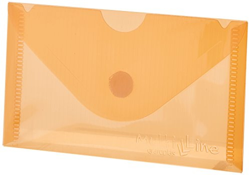 Grafoplas, Packung mit 5 Briefumschlägen, Kartengröße, Klettverschluss, Orange, Multiline, 10,5 x 6,2 cm, transparentes gestreiftes Polypropylen, perfekt für Visitenkarten
