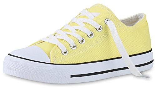 SCARPE VITA Damen Basic Freizeit Sneakers Low Stoffschuhe 138761 Gelb Weiss 36