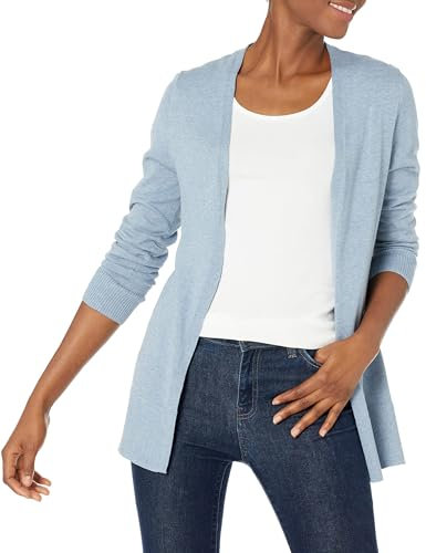 Amazon Essentials Damen Leichte Strickjacke ohne Knöpfe (in Übergröße erhältlich), Indigoblau Meliert, M