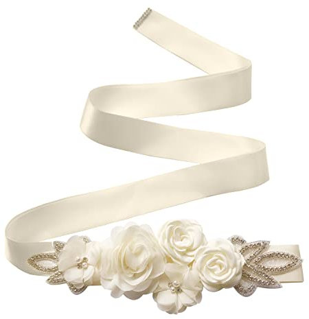Amorar Damen Hochzeits-Gürtel Schärpe Blume Brautgürtel Sash Hochzeit Party Brautjungfer Kleid Gürtel Kristall Strass Taillengürtel Hüftgurt Schmuckgürtel Kleidung Zubehör (270cm lang)