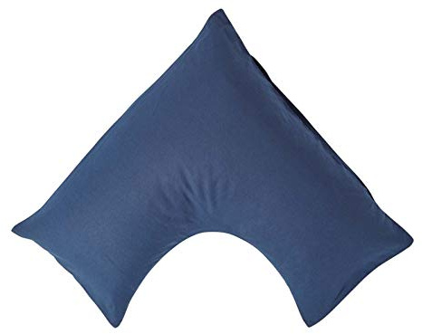 HOMESCAPES Luxury Soft Linen V Shaped Pillowcase Plain Navy Blue Textured Natural French Flax Fibre Linen & Pure 100% Cotton Blend Dark Blue Pillowcase