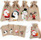 FINGOOO Christmas Jute Burlap Gift Bag, 12 Pieces Drawstring Bag Candy Pouch Snack Sack for Kids Xmas Party Favour