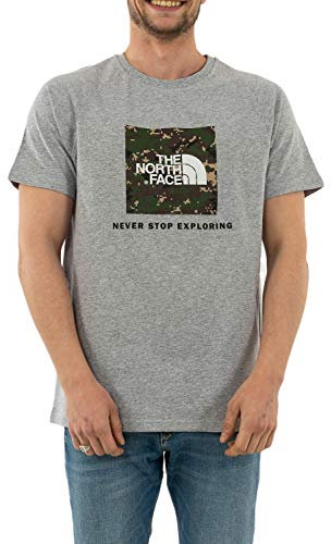 THE NORTH FACE Men T-Shirt Raglan Red Box, Size:L, Color:tnf light grey heather/english green ux digicam print
