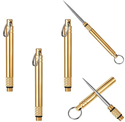 3 PCS Portable Toothpicks, Titanium Toothpicks Toothpick with Key Ring Fruit Stick Metal Toothpick for Outdoor Picnic and Home(Brass)