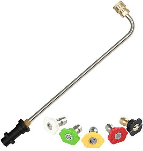 Frunimall Pressure Washer Lance, Gutter Cleaner Angled Spray Extension Wand for Karcher K2 K3 K4 K5 K6 K7, Power Jet Wash Attachment Underchassis Wash Lance with 5 Spray Nozzles (90 degrees)