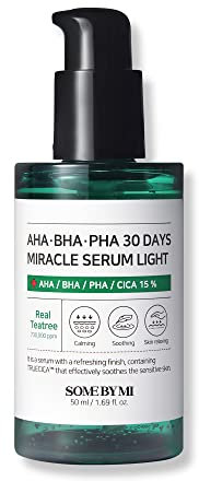 SOME BY MI AHA BHA PHA 30 Tage Wunderserum Light – 1,69 Unzen, 50 ml – Hergestellt aus Teebaumblattwasser für fettige Haut – Täglich feuchtigkeitsspendendes Gesichtsserum