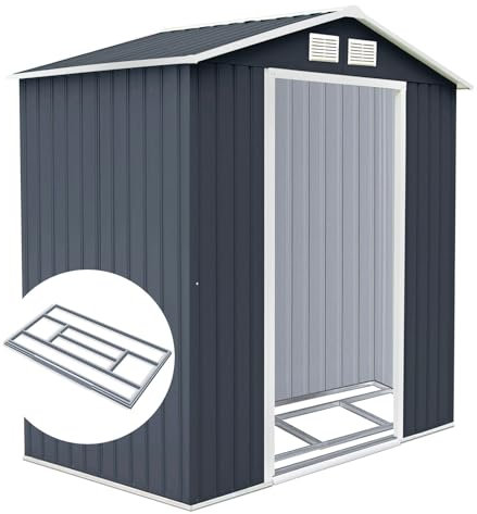 RELAX4LIFE Abri de Jardin en Acier Galvanisé 3M² avec 2 Portes Coulissantes et 2 Fenêtres, Cabane de Jardin Extérieur (213 x 127 x 185 cm, Gris foncé)