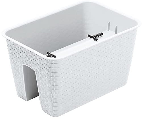 URBNLIVING Maceta de ratán de plástico para jardín, para jardín, valla, barandilla, balcón, maceta para hierbas (cuadrada, 280 mm, blanco)