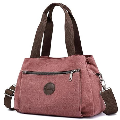 DIRRONA Sac Bandoulière Femme Grand en Toile Mode - Sac à Main Multi-Poches avec Bretelles Réglables, Style Vintage Antivol, Lavable, pour Travail, Shopping et Usage Décontracté Rouge Terre Cuite