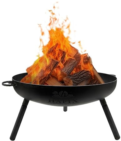 HAFIX® Feuerschale, Feuerkorb, Feuerschalen für Garten, Feuerstelle Outdoor, Feuerschale, Feuertonne Camping, Terrasse. Feuerschalen & Feuerkörbe. 2mm Dicke, legierter Stahl & Griffen Ø60cm.