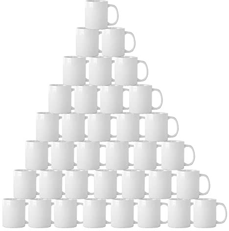 wowsubli Sublimation Mug White Coffee Mugs 11oz with Large Handle, Plain Blank Double Coated Heat Press Printing Mug Without Box, AAA Grade (144pcs)