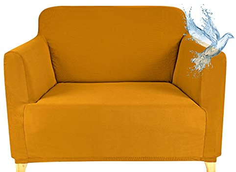 Poligino Sofabezug für 1-Sitzer, wasserdicht, dehnbar, Schutz für Sofas mit Armlehnen, Polyester, Gelb, 1-Sitzer, 70 – 120 cm