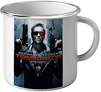 Enamelled Metal Mug with Vintage Film Terminator Poster Old Cinema Retro
