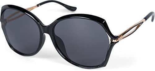 styleBREAKER Damen Oversize Butterfly Sonnenbrille geschwungener Kunststoff Rahmen, Schmetterling Brille 09020137, Farbe:Gestell Schwarz/Glas Grau getönt