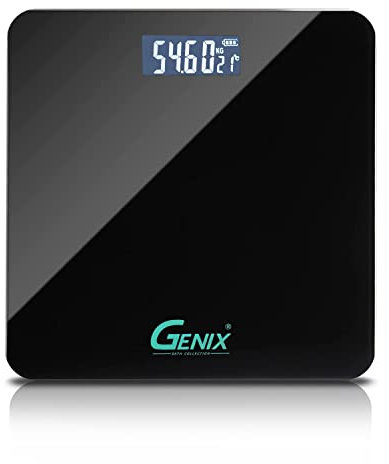 Digitale Personenwaage mit Präzisionssensor, professionell, ultradünn, aus gehärtetem Glas, mit LCD-Display, max. 180 kg (Schwarz)