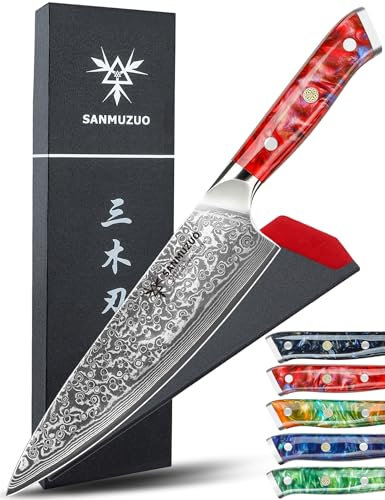SANMUZUO Kochmesser - 20cm - Xuan Serie - VG10 Damaskus Stahl Küchenmesser - Harzgriff(Sonnenuntergang Rot)
