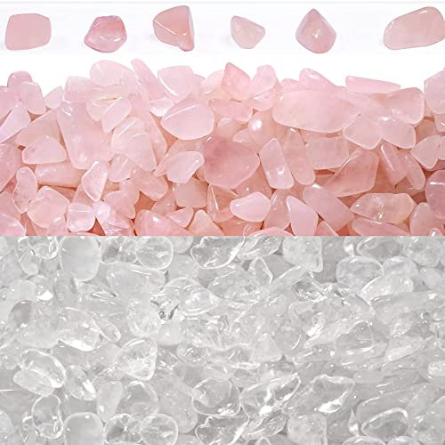ideayard Rose Quartz Chips 2 lb, Natural Rose Quartz Crystal Irregular Tumbled Chips Healing Stones Home Garden Decoration Gravel…